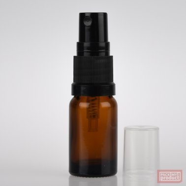 10ml Amber Glass Pharmacy Bottle with Black Atomiser and Clear Overcap