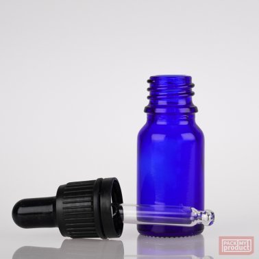 10ml Blue Glass Pharmacy Bottle with Black Dropper Tamper Cap