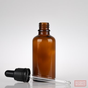 50ml Amber Glass Pharmacy Bottle with Black Dropper Tamper Cap