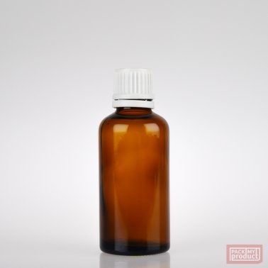 50ml Amber Glass Pharmacy Bottle with White Tamper Cap