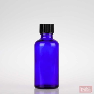 50ml Blue Glass Pharmacy Bottle with Black Bakelite Cone Cap