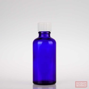 50ml Blue Glass Pharmacy Bottle with White Bakelite Cone Cap