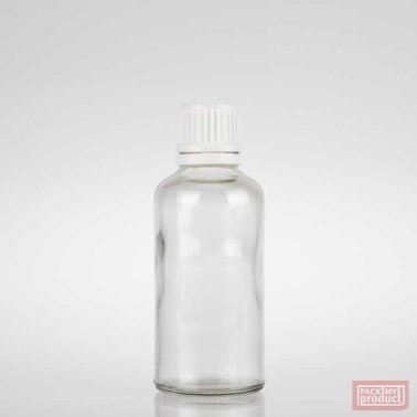 50ml Clear Glass Pharmacy Bottle with White Tamper Cap