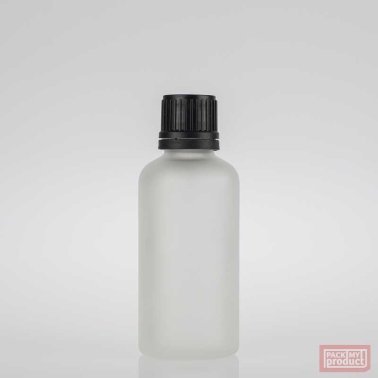 50ml Frosted Glass Pharmacy Bottle with Black Tamper Cap