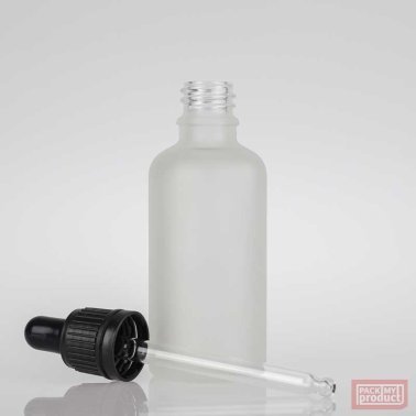 50ml Frosted Glass Pharmacy Bottle with Black Dropper Tamper Cap