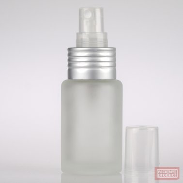 30ml Frosted Glass Round Bottle with Matt Silver Atomiser