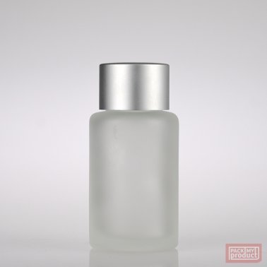 30ml Frosted Glass Round Bottle with Matt Silver Cap
