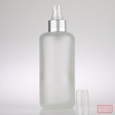 200ml Frosted Glass Round Bottle with Matt Silver Atomiser