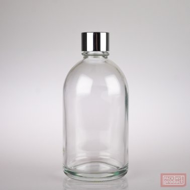 French Pharmacy Bottle Clear Glass with Shiny Silver Wadded Cap