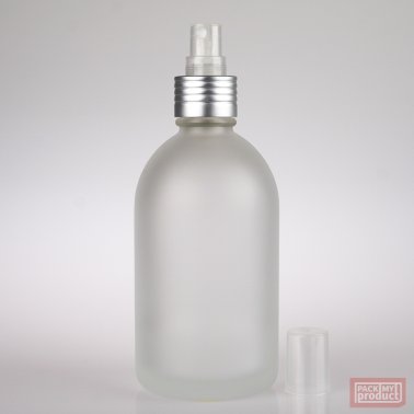 French Pharmacy Bottle Frosted Glass with Matt Silver Atomiser and Clear Overcap