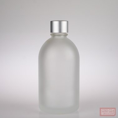 French Pharmacy Bottle Frosted Glass with Matt Silver Wadded Cap