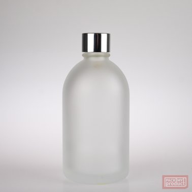 French Pharmacy Bottle Frosted Glass with Shiny Silver Wadded Cap