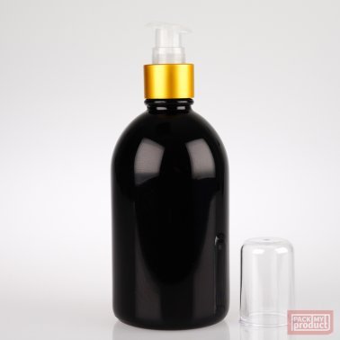 French Pharmacy Bottle Gloss Black with Matt Gold Lotion Pump and Clear Cap