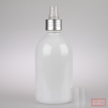 French Pharmacy Bottle Gloss White with Matt Silver Atomiser and Clear Overcap
