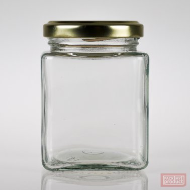 200ml Square Clear Glass Food Jar with 58mm Gold Twist Cap