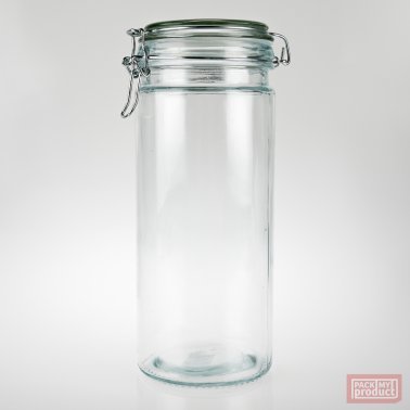 1550ml Redondo Round Tall Clear Glass Clip Top Jar with Clear Silicone Seal