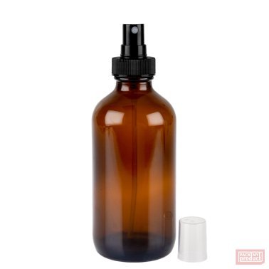 250ml Amber Glass Boston Bottle with Black Atomiser