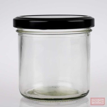 250ml Round Verrine Clear Glass Food Jar with 82mm Black Twist Cap