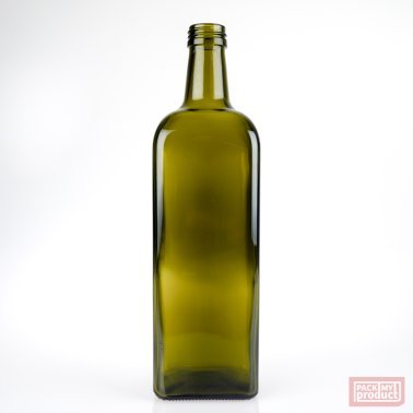 1000ml Marasca Oil Glass Bottle Antique Green with Black Cap