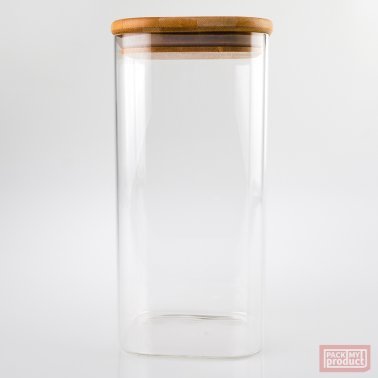 1400ml Tall Square Clear Glass Jar with Bamboo and Silicon Lid