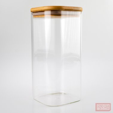 1400ml Tall Square Clear Glass Jar with Bamboo and Silicon Lid