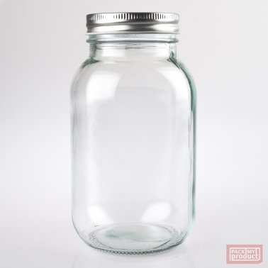 1000ml Clear Glass Mason Jar with Silver Screw Cap