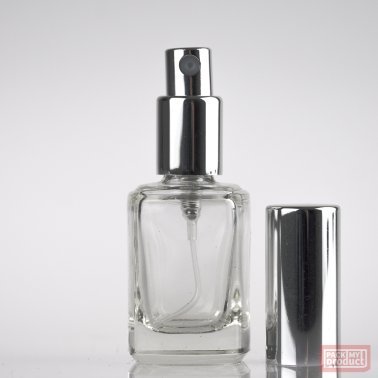 12ml Clear Glass Square Bottle with Shiny Silver Atomiser