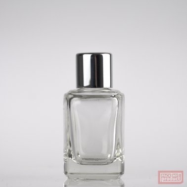 12ml Clear Glass Square Bottle with Shiny Silver Cap