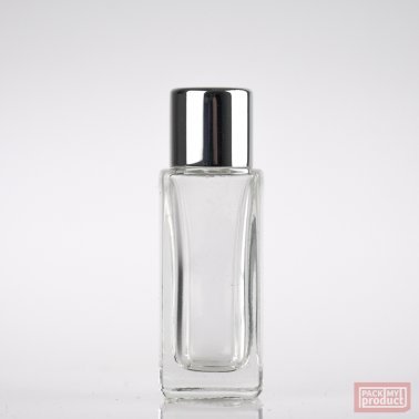 8ml Clear Glass Tall Square Perfume Bottle with Shiny Silver Wadded Cap