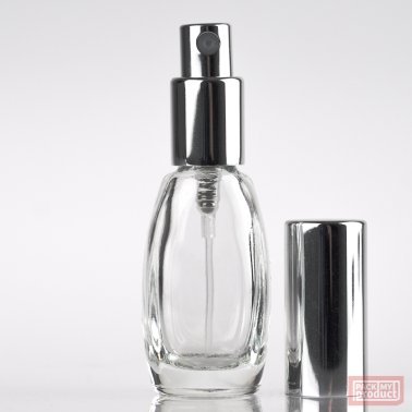 10ml Clear Glass Oval Perfume Bottle and Shiny Silver Atomiser with Shiny Silver Overcap