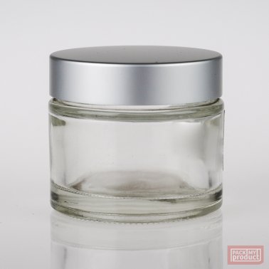 70ml Clear Glass Cosmetic Jar with Matt Silver Cap