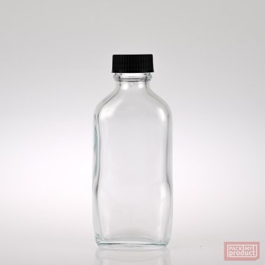 100ml Flat Oval Clear Glass bottle with Black Cap