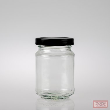 150ml Clear Glass Food Jar with 53mm Black Twist Cap