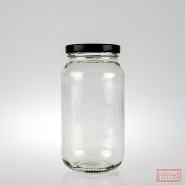 500ml Clear Glass Food Jar with 63mm Black Twist Cap