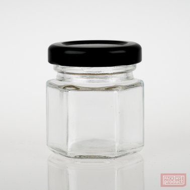 45ml Hexagonal Clear Glass Food Jar with 43mm Black Twist Cap
