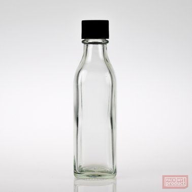 50ml Square Clear Glass Bottle with Black Wadded Cap