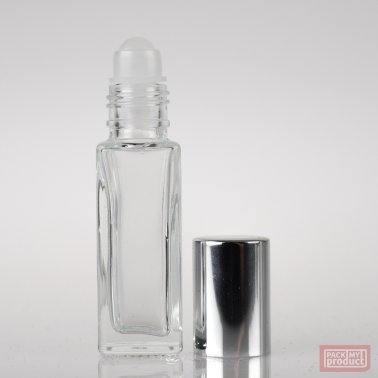 12ml Clear Glass Square Roll-on Bottle with Shiny Silver Cap