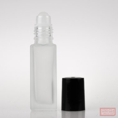 12ml Frosted Glass Square Roll-on Bottle with Black Cap