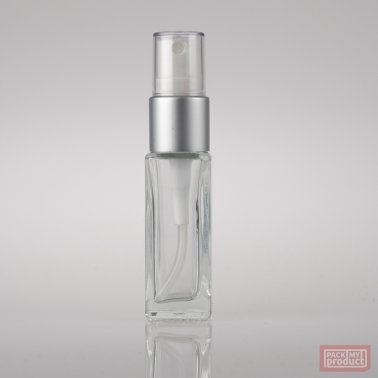 12ml Clear Glass Square Bottle with Matt Silver Atomiser