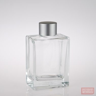 100ml Clear Glass Rectangular Bottle with Matt Silver Wadded Cap