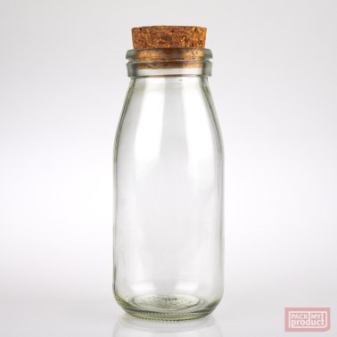 225ml Small Milk Bottle Clear Glass with Cork