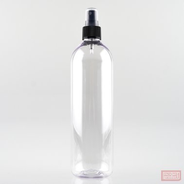 500ml Tall PET Plastic Pharmacy Bottle with Black Atomiser and Clear Overcap