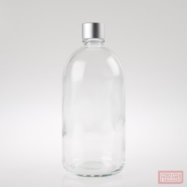 500ml Clear Glass French Pharmacy Bottle with Matt Silver Cap