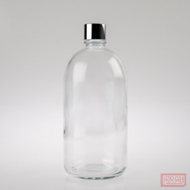 500ml Clear Glass French Pharmacy Bottle with Shiny Silver Cap