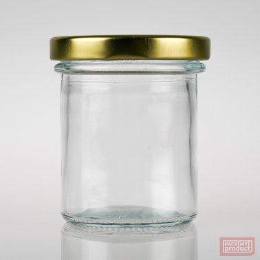 110ml Round Clear Glass Straight Sided Food Jar with 63mm Gold Twist Cap