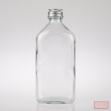 200ml Flat Oval Clear Glass bottle with an Aluminium Wadded Cap