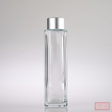 100ml Tall Clear Glass Square Bottle with Matt Silver Cap
