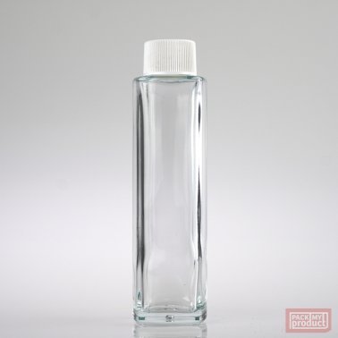 100ml Tall Clear Glass Square Bottle with White Wadded Cap