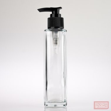 100ml Tall Clear Glass Square Bottle with Black Locking Lotion Pump