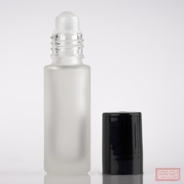 5ml Frosted Glass Roll-on Bottle with Black Cap